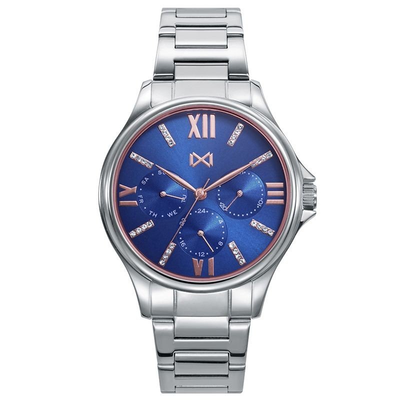 Reloj MARK MADDOX Tooting Mujer - Cronógrafo Brazalete Acero y Esfera Azul - Índices Oro Rosa con Circonitas | 5 ATM | MM7147-33