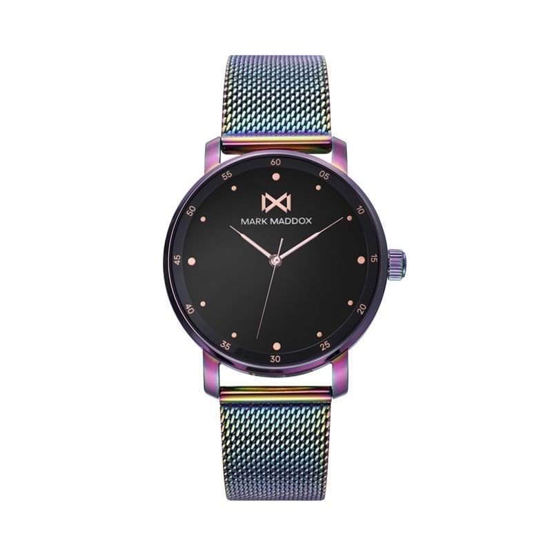 Reloj MARK MADDOX Midtown Mujer - Brazalete de Acero Iridiscente Tipo Malla Milanesa - Esfera Negra | 5 ATM | MM7155-57 Reloj MARK MADDOX Midtown Mujer - Brazalete de Acero Iridiscente Tipo Malla Milanesa - Esfera Negra | 5 ATM | MM7155-57