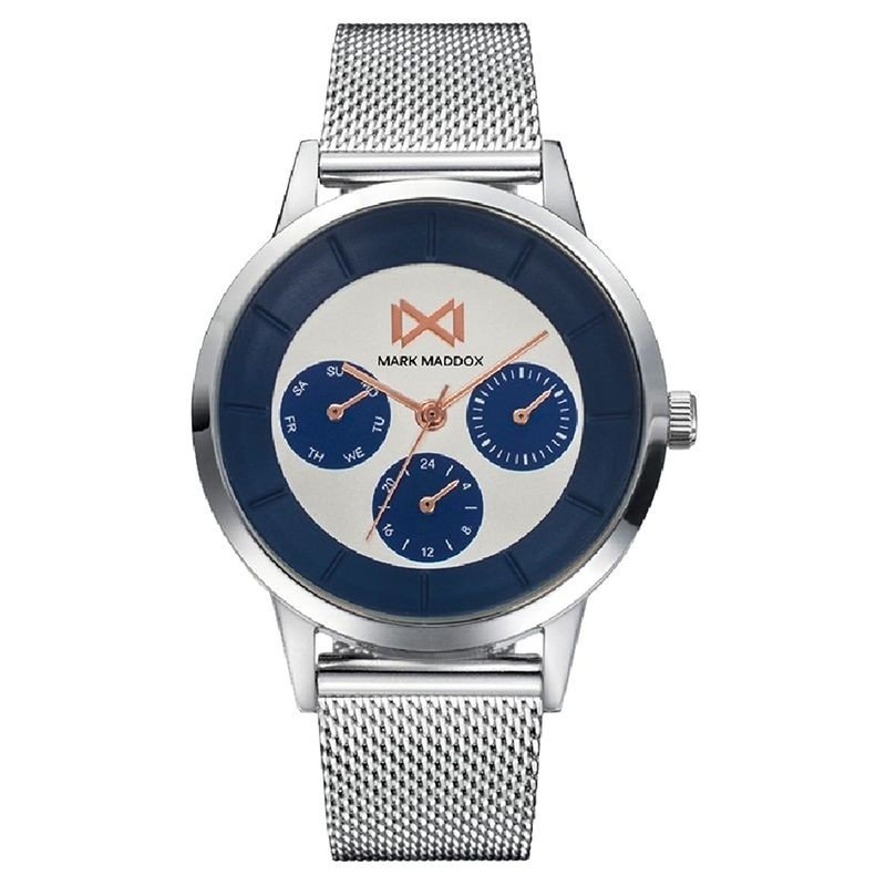 Reloj MARK MADDOX Northern Mujer - Brazalete Malla Milanesa con Índices Oro - Esfera Bicolor Blanco/Azul | 5 ATM | MM7126-37 Reloj MARK MADDOX Northern Mujer - Brazalete Malla Milanesa con Índices Oro - Esfera Bicolor Blanco/Azul | 5 ATM | MM7126-37