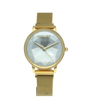 Reloj Skyline Analógico Dorado Malla Esfera Mosaico Mujer
