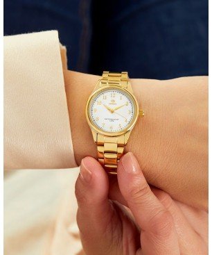 Reloj Marea B41390/3 de Mujer correa de acero en color dorado y esfera blanca con índices y agujas en color dorado
