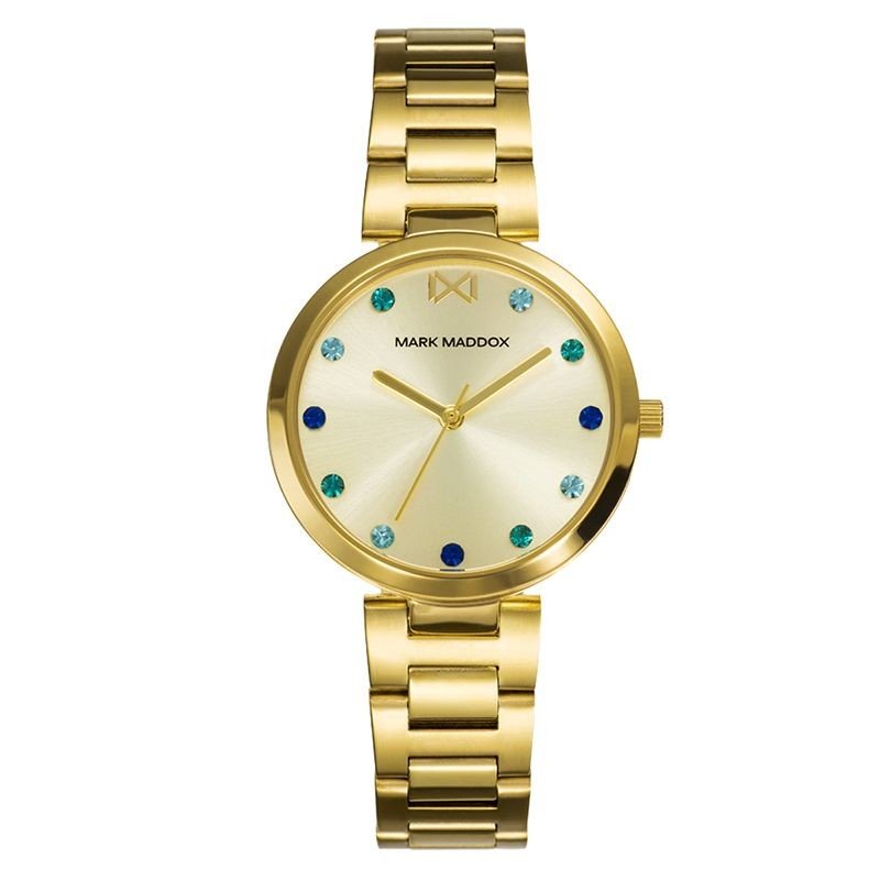 Reloj MARK MADDOX Tooting Mujer - Brazalete Acero IP Dorado - Esfera Dorada con Circonitas en Tonos Azules | 5 ATM | MM0114-97