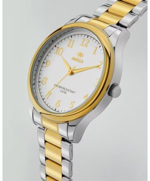 Reloj Marea B41390/2 Para Mujer correa de acero bicolor y esfera blanca con índices y agujas en color dorado