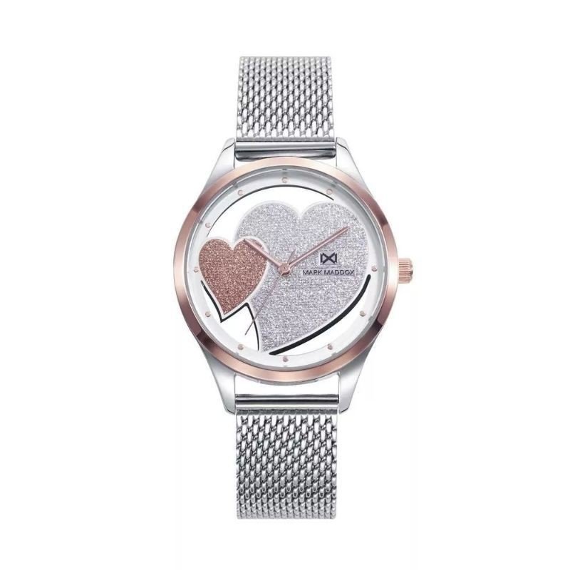 Reloj MARK MADDOX Shibuya Mujer - Brazalete Malla Milanesa - Esfera Transparente Corazones Glitter | 5 ATM | MM0135-97 Reloj MARK MADDOX Shibuya Mujer - Brazalete Malla Milanesa - Esfera Transparente Corazones Glitter | 5 ATM | MM0135-97