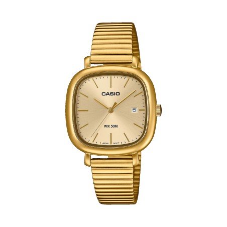 Reloj CASIO Para Mujer - Acero IP Dorado con Esfera Cuadrada - Calendario y Resistencia al Agua 50m - LTP-B166G-9AVEF