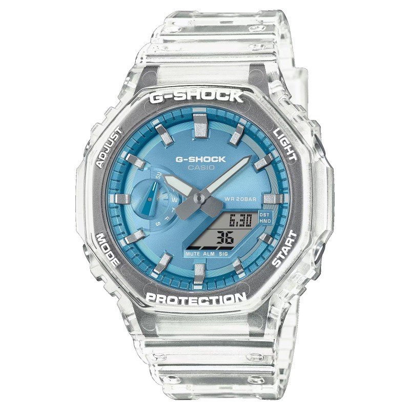 Reloj G-SHOCK Casio GA-2100BM-7A2ER Classic Correa Transparente Esfera Metalizada Azul Hombre Sumergible (200m)