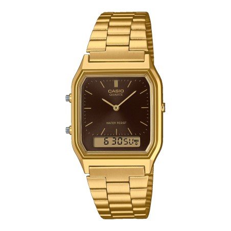 Reloj CASIO Vintage Unisex - Analógico-Digital Dorado Esfera Marrón AQ-230 Series - AQ-230GA-5AMQYES