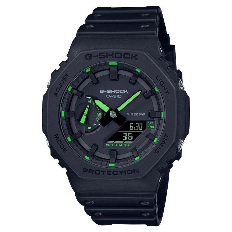 Reloj Casio G-SHOCK Para Hombre - Utility Black Octogonal Negro con Marcación Verde - Sumergible (200m) - GA-2100-1A3ER Reloj Casio G-SHOCK Para Hombre - Utility Black Octogonal Negro con Marcación Verde - Sumergible (200m) - GA-2100-1A3ER