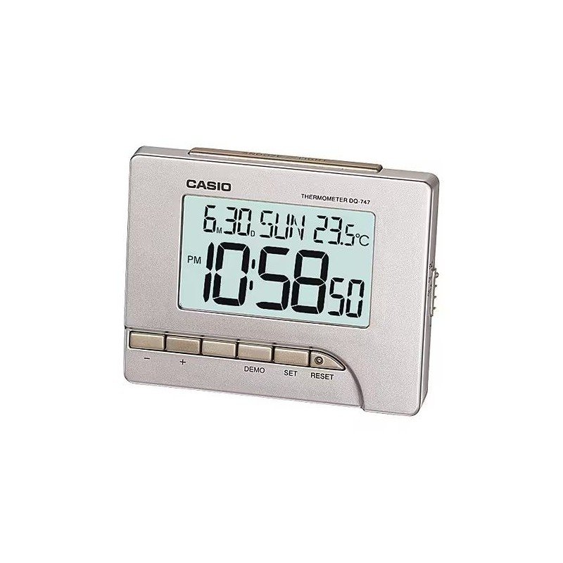 Reloj de Mesa Despertador CASIO - Digital 24/12h - Termómetro Calendario y Luz LED - Batería Incluida - DQ-747-8EF Reloj de Mesa Despertador CASIO - Digital 24/12h - Termómetro Calendario y Luz LED - Batería Incluida - DQ-747-8EF