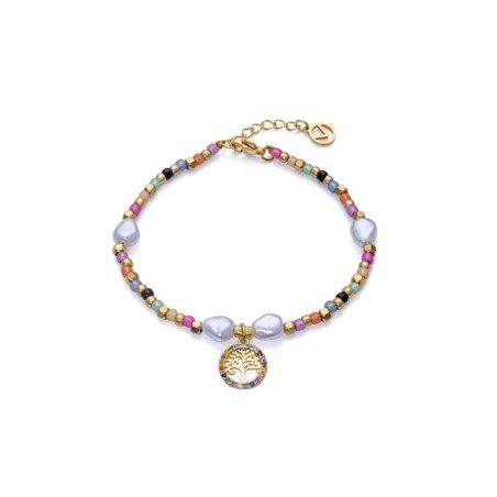 Pulsera VICEROY KISS 14091P01019 Árbol De La Vida Acero IP Dorado con Cristales y Perlas Sintéticas Mujer