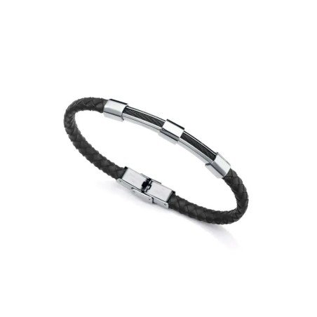 Pulsera VICEROY 14057P01010 Beat de acero con piel negra y cable Ip negro