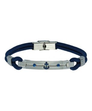 Pulsera azul chapa ancla acero