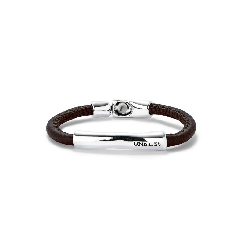 Pulsera UNOde50 Ser Natural - Cuero Marrón con Detalle de Acero Bañado en Plata de Ley - TALLA L | PUL2462MARMTL0L