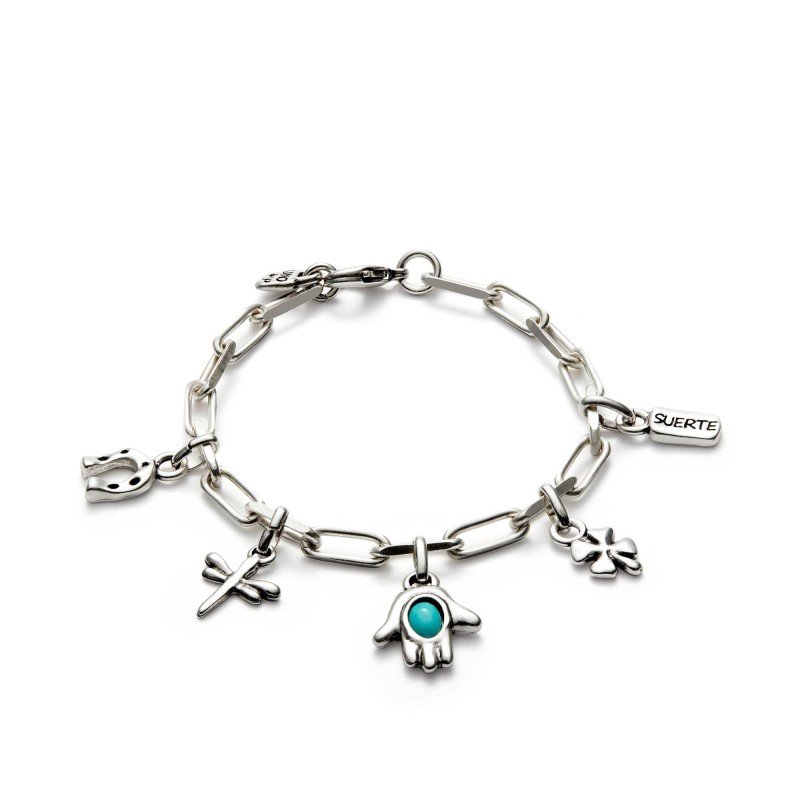Pulsera UNOde50 Ser Único - Cadena de Acero Baño en Plata con Charms - Piedra Turquesa - TALLA L | PUL2565TQSMTL0L