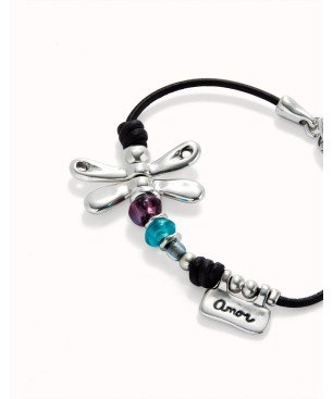 Pulsera UNOde50 Ser rebelde - Cristales y Libélula Bañada en Plata de Ley - Mensaje Amor | PUL2478MCLMTL0M