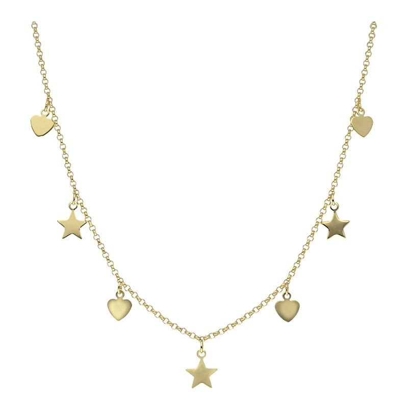 Collar estrellas y corazones chapado en oro (1 micra)