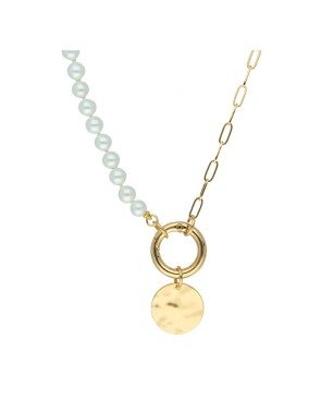 Collar perlas círculo chapada en oro (1 micra)