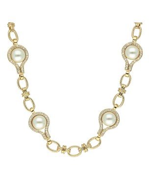 Collar perlas filo circonitas chapada en oro (1 micra)