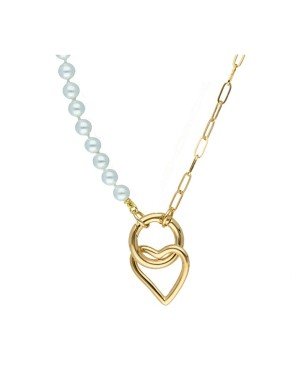 Collar perla corazón chapado oro (1 micra)