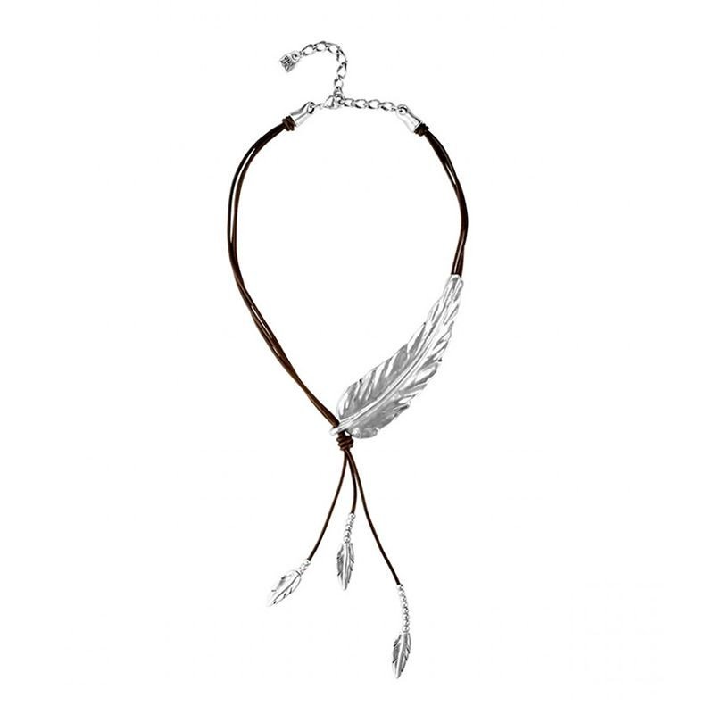 Collar Uno de 50 "Me gustas" Acero Bañado en Plata Cuero Autentico - Para Mujer COL1305MARMTL0U