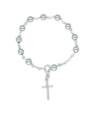 Pulsera rosario cruz bolas plata de ley