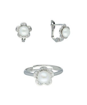 Conjunto comunión flor perla plata de ley