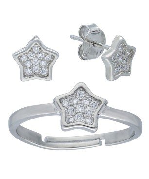 Conjunto Comunión estrellas circonitas plata rodiada