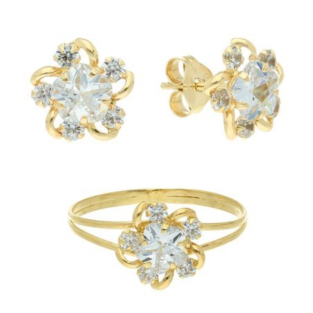 Conjunto comunión flor circonitas Oro 18 K 12