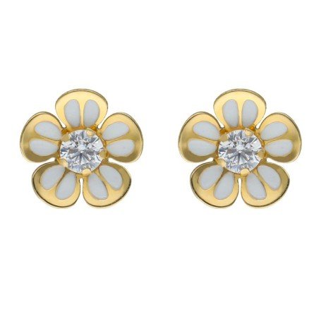 Conjunto comunión flor esmalte Oro 18 K