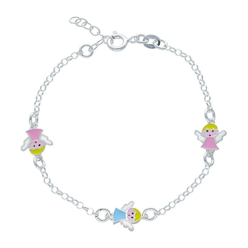 Pulsera rolo angeles esmalte color plata de ley
