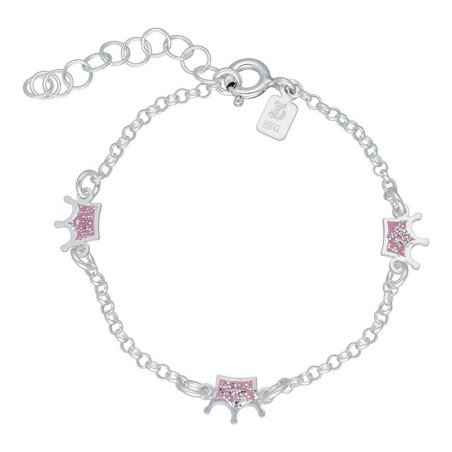 Pulsera rolo corona esmalte rosa plata de ley