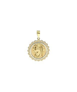 Medalla bicolor Virgen niña 18 MM filo Oro 18 K
