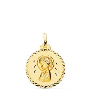 Medalla Virgen niña rezando tallada 20 MM Oro 18 K