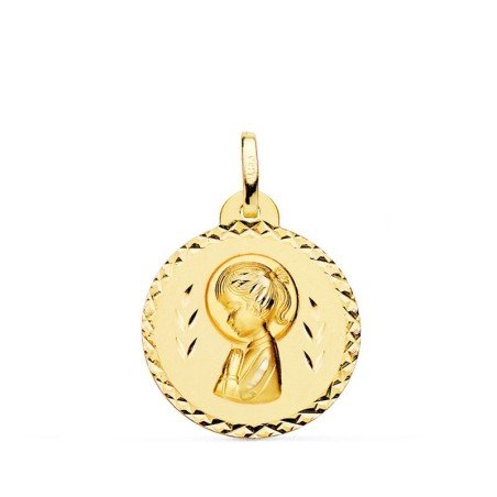 Medalla Virgen niña rezando tallada 20 MM Oro 18 K