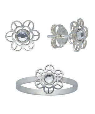 Conjunto flor calada circonita plata de ley 12