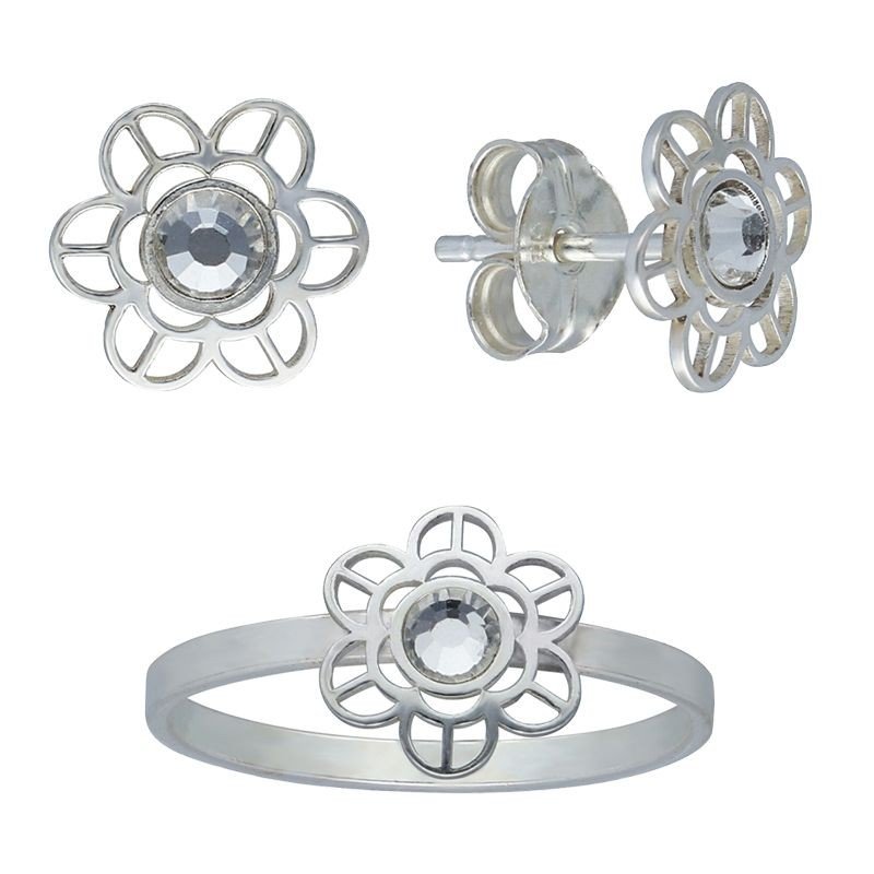 Conjunto flor calada circonita plata de ley 12