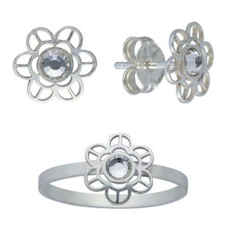 Conjunto flor calada circonita plata de ley 13