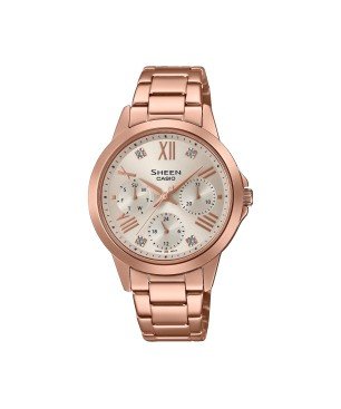 Reloj Sheen Casio Analógico para Mujer Acero con baño en Rosa con piedras en los diales SHE-3516PG-9AUEF