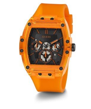 Reloj GUESS Phoenix Hombre - Cronógrafo Brazalete de Silicona Naranja - Esfera Negra | 5 ATM | GW0203G10