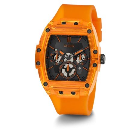 Reloj GUESS Phoenix Hombre - Cronógrafo Brazalete de Silicona Naranja - Esfera Negra | 5 ATM | GW0203G10