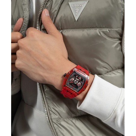 Reloj GUESS Phoenix Hombre - Cronógrafo Brazalete de Silicona Roja - Esfera Negra | 5 ATM | GW0203G5