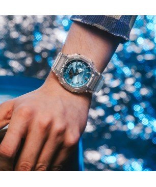 Reloj G-SHOCK Casio GA-2100BM-7A2ER Classic Correa Transparente Esfera Metalizada Azul Hombre Sumergible (200m)