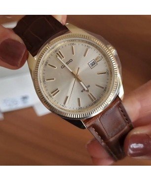 Reloj CASIO Para Hombre - Correa de cuero auténtico MTP-1302 Series - MTP-1302PGL-9AVEF