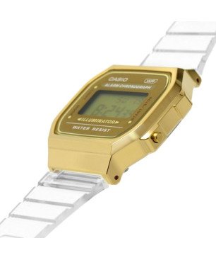 Reloj CASIO Vintage Unisex - Iconic Series Caja Dorada y Correa Transparente - A168XESG-9AEF