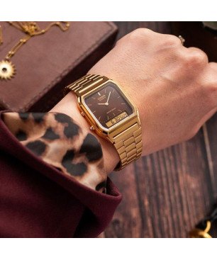 Reloj CASIO Vintage Unisex - Analógico-Digital Dorado Esfera Marrón AQ-230 Series - AQ-230GA-5AMQYES