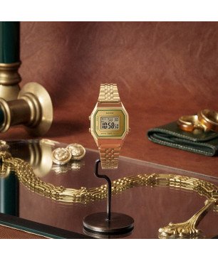 Reloj CASIO Vintage Unisex - Digital Iconic Mini Acero IP Dorado - Esfera Dorada con Acentos Verdes | LA680WEGV-9AEF