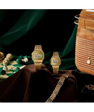 Reloj CASIO Vintage Unisex - Digital Iconic Mini Acero IP Dorado - Esfera Dorada con Acentos Verdes | LA680WEGV-9AEF