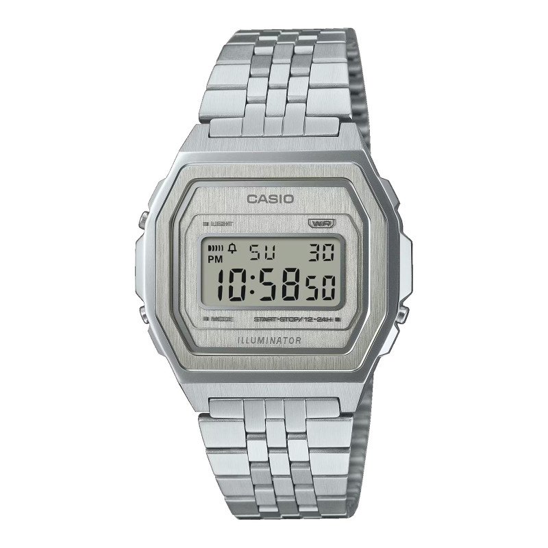 Reloj CASIO Vintage Unisex - Digital Iconic Series de  Acero Inoxidable y Esfera Plateada | A1000A-7EF
