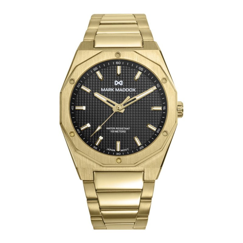Reloj MARK MADDOX Mission Hombre - Brazalete de Acero IP Dorado con Esfera Negra - Índices Color Oro | 10 ATM | HM1030-57 Reloj MARK MADDOX Mission Hombre - Brazalete de Acero IP Dorado con Esfera Negra - Índices Color Oro | 10 ATM | HM1030-57