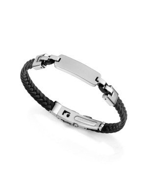 Pulsera VICEROY Para Hombre - Acero e IP Negro con Piel Trenzada Negra y Placa - 14334P01010